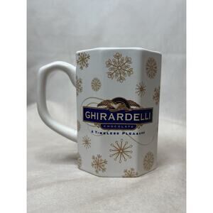 Ghirardelli Chocolate Snowflake Mug White Gold Holiday Hot Cocoa Cup